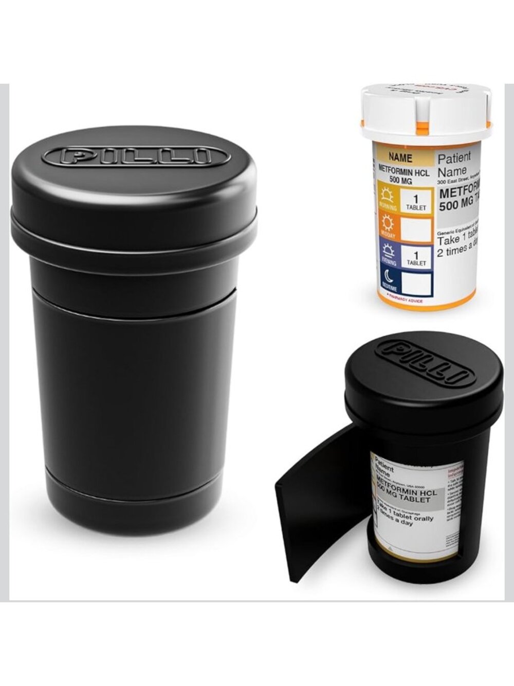 Pilli Black Privacy Cover For CVS 20 Dram Prescription Bottles Stylish Pill Orga